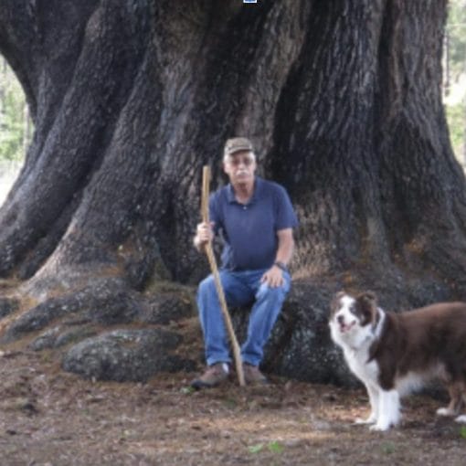 K. Sulak and ancient giant Live Oak, the Cellon Oak in Hague, FL.